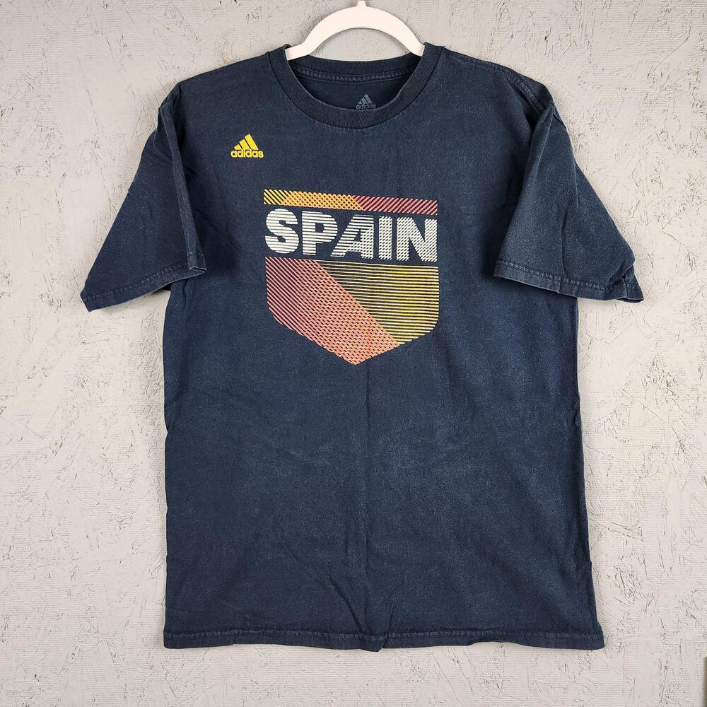 Spain National Team Soccer Shirt Mens Medium Navy Blue Graphic Adidas Futebol